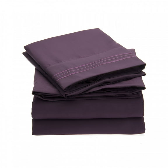 AUQ 800 Thread Count 100% Polyester Sateen Weave-4 Piece Bed Sheets,Plum Solid-Queen Size