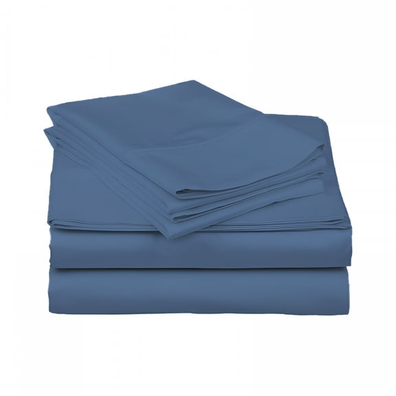 AUQ 800 Thread Count 100% Egyptian Extra Long Staple Cotton Sheet Set,4 Pc Set,Sateen Weave,Soft Luxury Bedding,Fits Upto 15" Inch Deep Pocket (Medium Blue Solid,Queen Size)