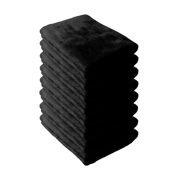 AUQ 8Pcs Microfiber Kitchen Towels,Fast Absorbent Yarn Layer Dish Clothes,Neat Precision Sewing Lines Wash Cloths for Your Face,Black,11.81*11.81*0.39in