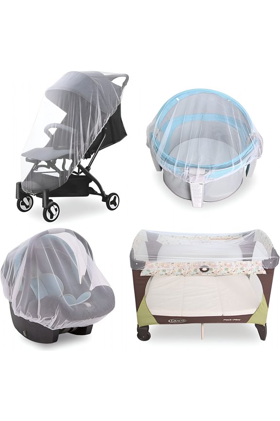 AUQ Baby Mosquito Net for Stroller,Reusable Bug Net for Stroller,Bassinets,Cradles,Playards,Pack N Plays And Portable Mini Crib,Portable&Persistent Baby Insect Netting,White