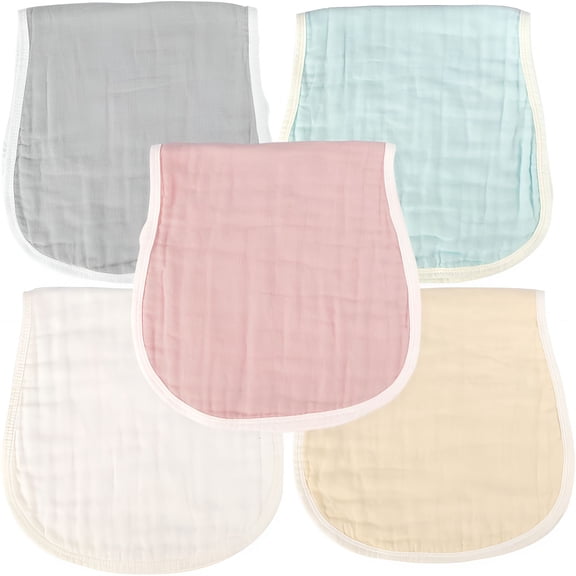 AUQ Baby Muslin Burp Cloths and Burping Cloth,Soft Absorbent for Boys Girls,5 Pack Cotton Newborn Burp Bibs Face Cloths (Multicolored)