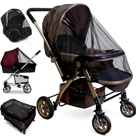 AUQ Baby Stroller Mosquito Net (2 Pack)-Durable Mesh Protection for Bassinets,Cradles,Playards,Pack N Plays&Portable Mini Cribs | Breathable Universal Fit Insect Barrier (Black)