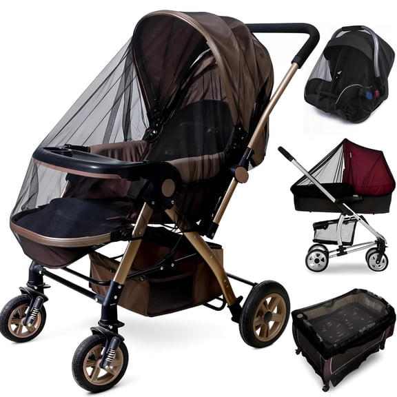 AUQ Baby Stroller Mosquito Net (2 Pack)-Durable Mesh Protection for Bassinets,Cradles,Playards,Pack N Plays&Portable Mini Cribs | Breathable Universal Fit Insect Barrier (Black)