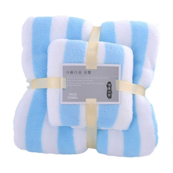 AUQ Bath Towels Wide Stripes Face Towels Coral Fleece Bathroom Towels,Blue