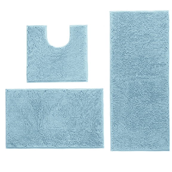 AUQ Bathroom Accessories,Flannel Material Bathroom Rugs,Soft and Tight 3 Piece Bathroom Rug Set,Light Blue