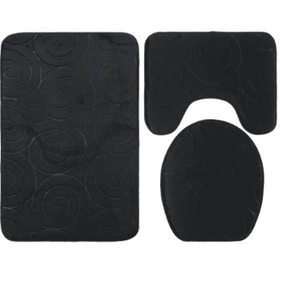 AUQ Bathroom Accessories,Strong and Wear-Resistant Bathroom Rugs,No Skin Irritation 3 Piece Bathroom Rug Set,Black