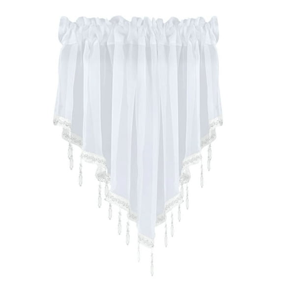 AUQ Beaded Sheer Windows Valance,Beaded Valances for Windows,51.1 in W X 23.6 in L,Scalloped Kitchen Curtain,Bathroom Sheer with Rod Pocket,Short Valance Drape for Bedroom Living Room