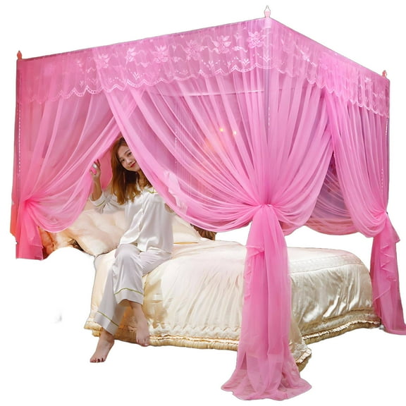 AUQ Bed Canopy Dense Design Canopy Bed Curtains Royal Style Bed Curtains Pink