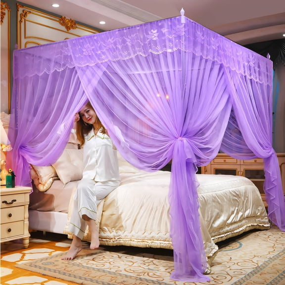 AUQ Bed Canopy Compact Design Canopy Bed Curtains Courtly Style Bed Curtains Purple