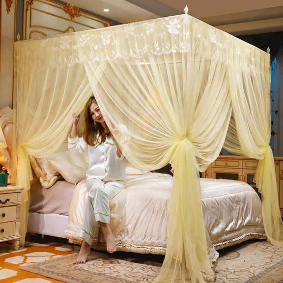 AUQ Bed Canopy Tight Design Canopy Bed Curtains Imperial Style Bed Curtains Yellow