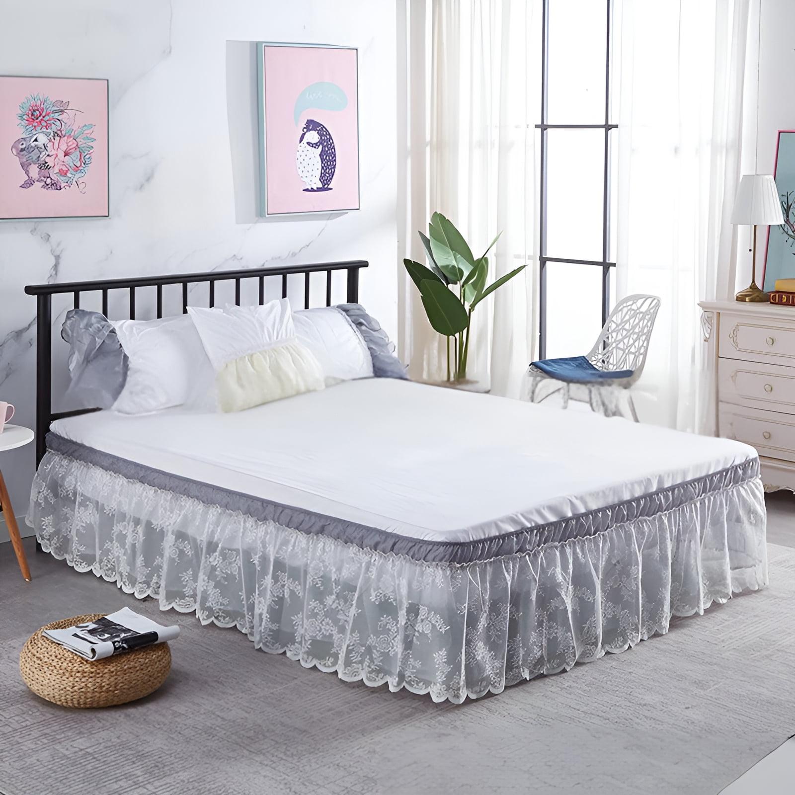 AUQ Bed Skirt Classic Plaid Ruffle Bedskirt Shape Cover Dust Ruffle ...
