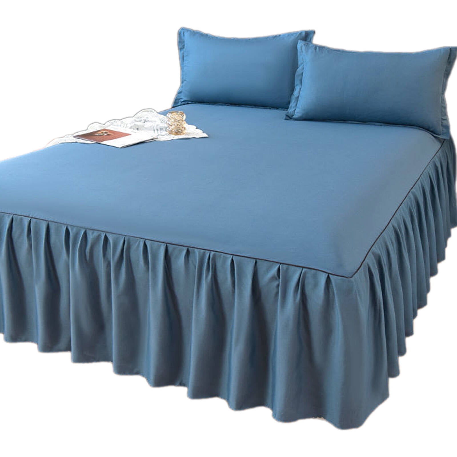 AUQ Bed Skirt Elegant Solid Color Design Complements Any Bedroom Decor Queen Bed Skirt Denim Blue