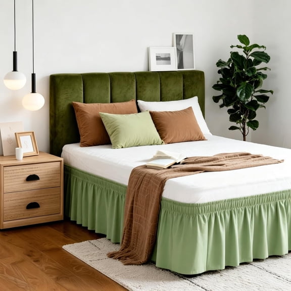 AUQ Bed Skirt Full Size 14 Inch Drop,Elastic Wrap Around Dust Ruffle Bed Skirting Easy to Install,Adjustable Tailored Bedskirts Fade & Wrinkle Resistant(Sage Green)