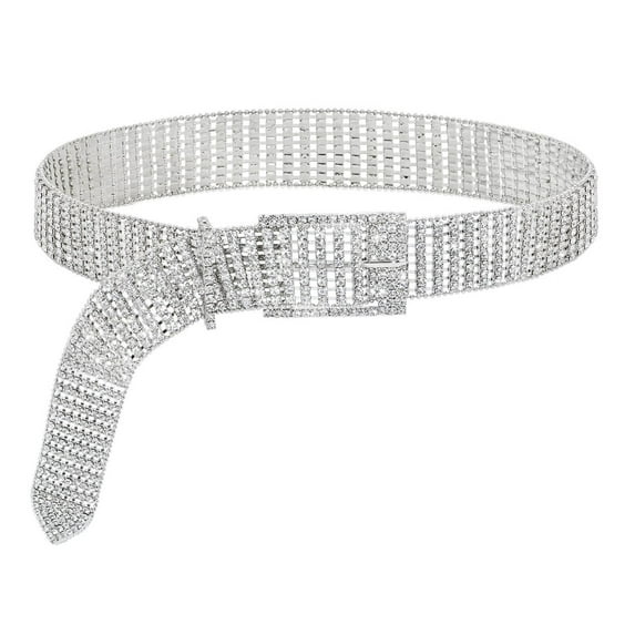 AUQ Belt,Bold & Sexy Design Belts for Women,Exquisite Rhinestone Decoration Western Outfit for Women,Silver,41in