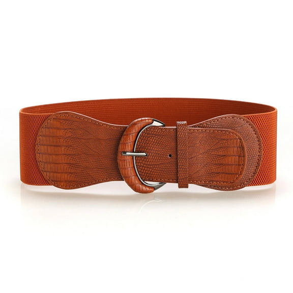 AUQ Belt,Fashionable Animal Print Design Belts for Women,Leather Buckle Detail Western Outfit for Women,Brown,33in