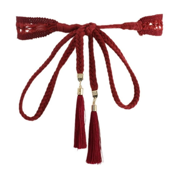 AUQ Belt,Fashionable Knot Design Belts for Women,Braided Fringe Elements Western Outfit for Women,Red,61in