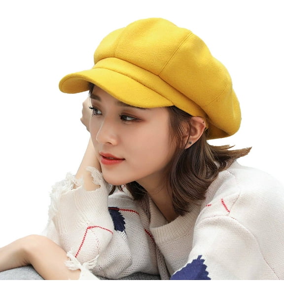AUQ Beret,Style Newsboy Hats for Women,Cold-Weather Beret Hats for Women,Yellow