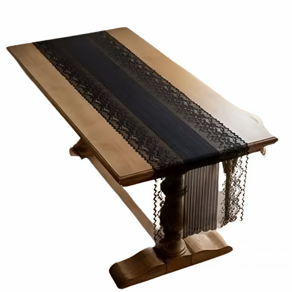 AUQ Black Lace Table Runner, 17.7X47.2Inch Floral Embroidered Black Runner for End Table Coffee Table Buffet, Black Lace Doilies Dresser Runner Scarf, Black Table Decoration