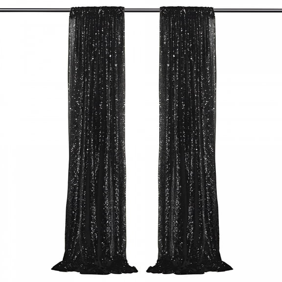 AUQ Black Sequin Backdrop Curtain 2x8 Ft, Single Panel Glitter Drape for Wedding, Birthday Party, Photo Shoots, and Stage Decorations