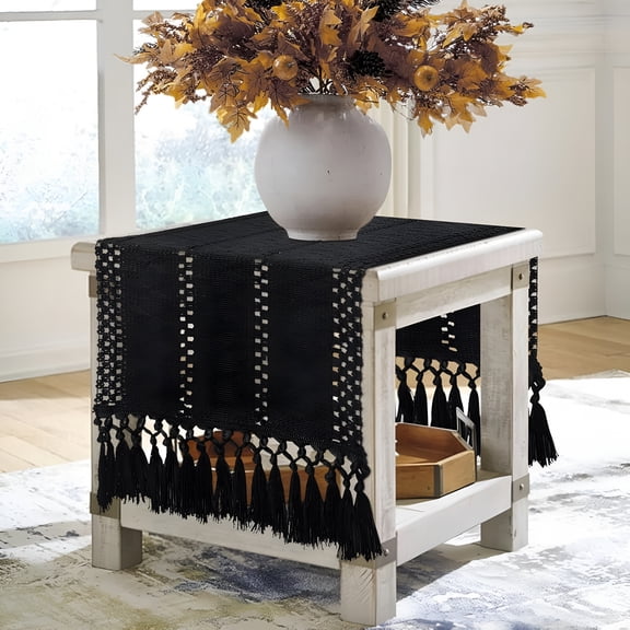 AUQ Black Short Table Runner,Bohemian Coffee Table Runner 36"es,Small Gothic Lace Dressing Table Scarf for Bedside Table,Coffee Table,Kitchen,Bohemian Dining Table Decoration