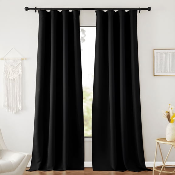 AUQ Blackout Curtains for Living Room,Black Out Curtains Pinch Pleated Room Darkening Privacy Thermal Insulated Window Treatments,Black,52"X84",2 Panels