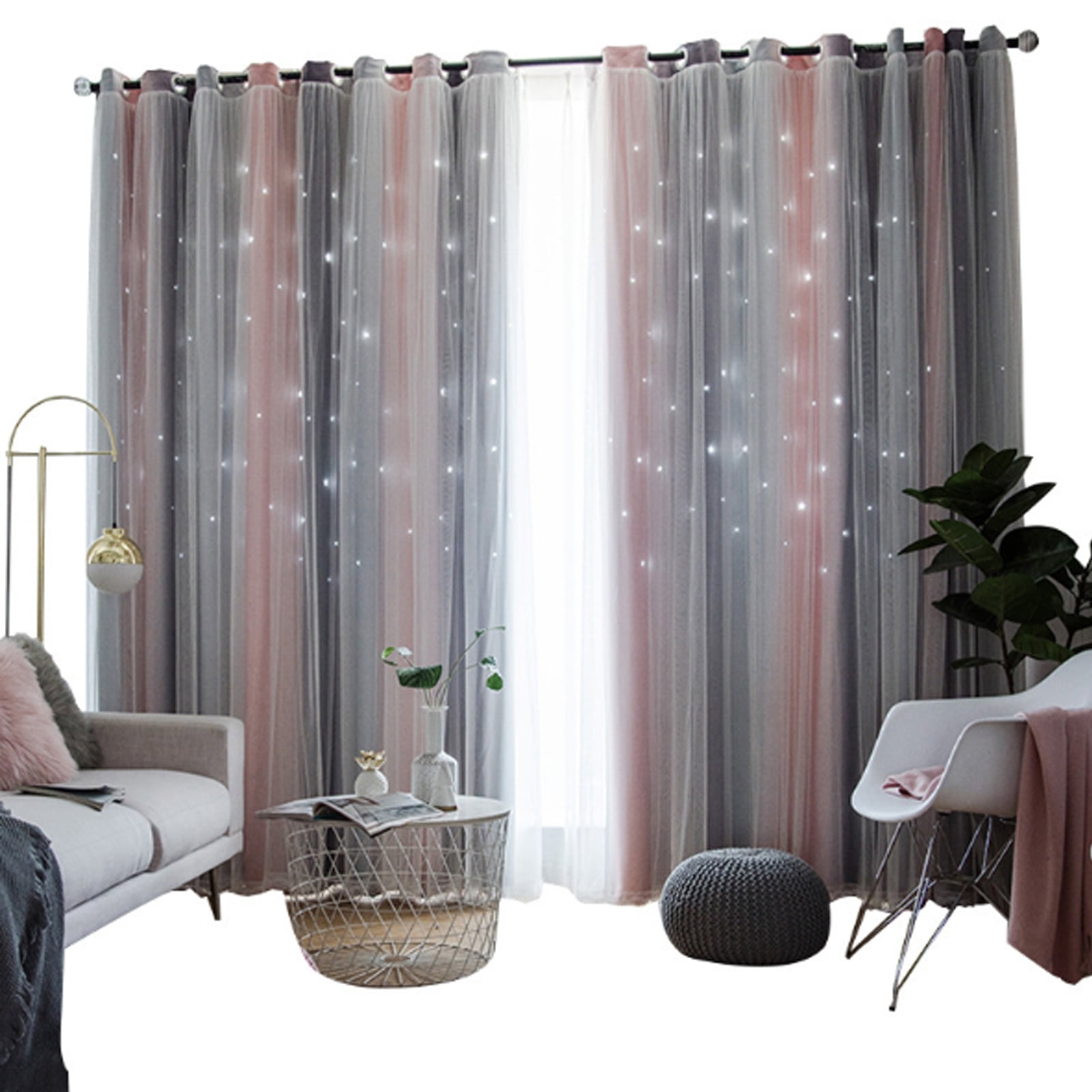 AUQ Blackout Curtains with Double-Layer,Morandi Gradient Stripe Curtain ...