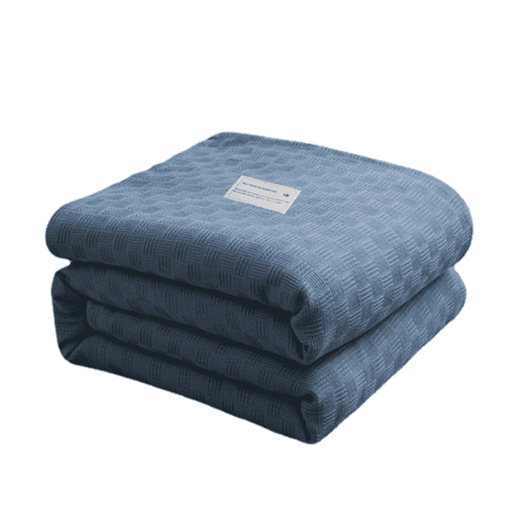 AUQ Blanket Solid Color Twin Blanket 100% Cotton Cooling Blanket,Dark Blue