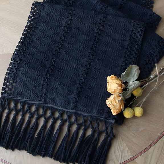 AUQ Boho Black Table Runner with Tassels 72"es Long for Home Decor Macrame Table Runner Farmhouse Black Room Decor for Bohemian Dining Bedroom Decor Rustic Bridal Shower (12x72"es)