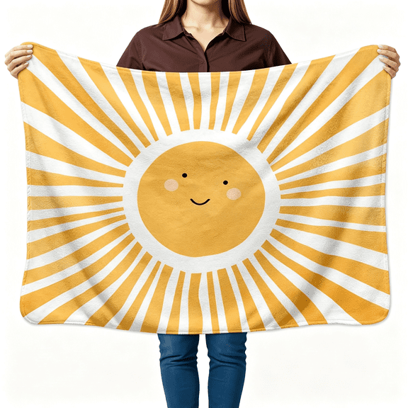 AUQ Boho Sun Kids Blanket,Boho Blankets,Bohemia Yellow Abstract Smily Sunshine Throw Blanket for Kids Girls Boys Nursery Toddler Room Bedroom Home Office Couch Bed Decor,40X30 Inches