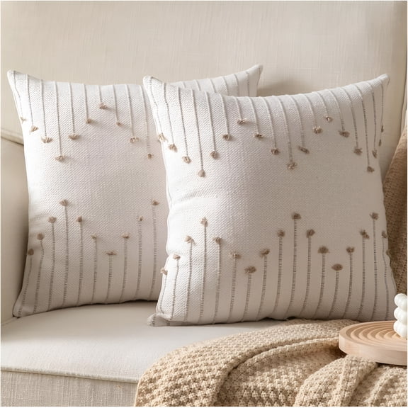 AUQ Boho Throw Pillow Covers 20x20 Set of 2 Decorative Pillows for Bed,Neutral Pillow Covers Beige with Tan Line Throw Pillows for Modern Farmhouse Couch Sofa Living Room Outdoor 20x20Inch