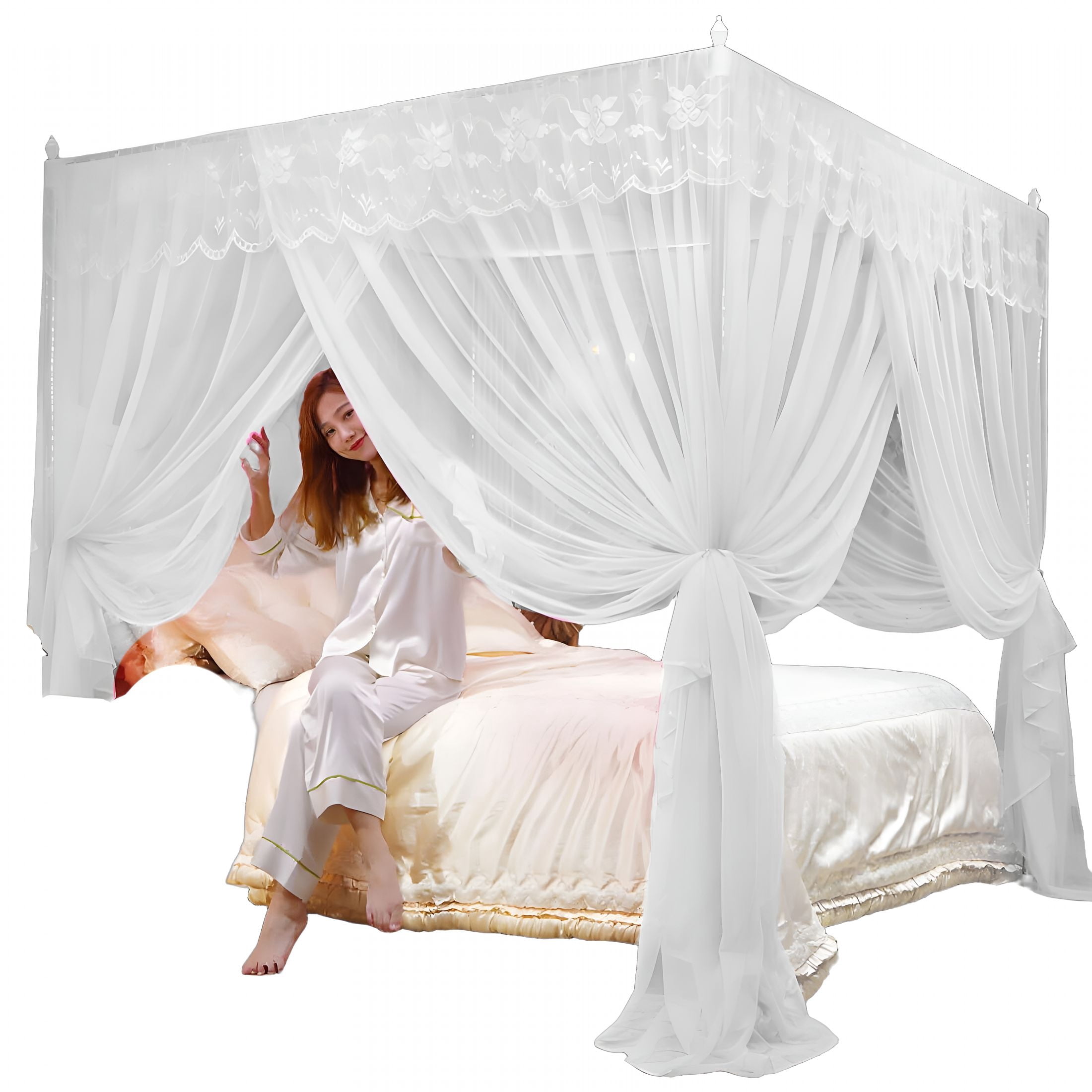 AUQ Canopy Bed Curtains,Mesh Bed Canopy,Breathable Bed Canopy for Girls Bed Canopy Curtains