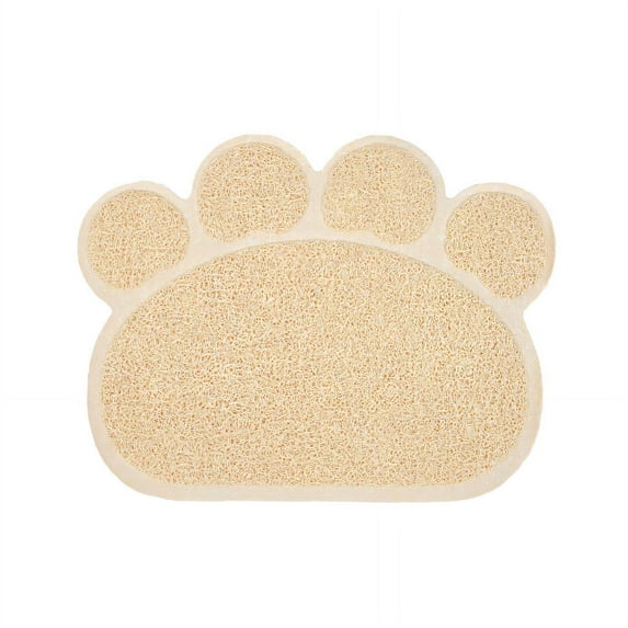 AUQ Cat Litter Mat Multiple Colors Cat Food Mat Fits All Cats Cat Mat for Litter Box Ideal Size Beige Paw Prints