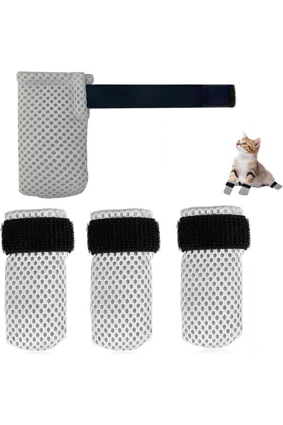 AUQ Cat Mittens to Prevent Scratching,Mesh Breathable Cat Shoes Booties,Adjustable Cats Anti Scratch Gloves,Suitable for Cats When Bathing and Nail Trimming4 Pcs