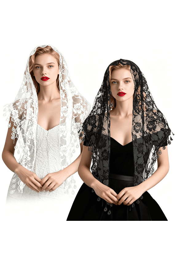 AUQ Catholic Chapel Veils,Triangle Veil Cathedral Head Covering Triangle Lace Tulle Scarf for Women Latin Mass Veils Church Headband Floral Headwrap