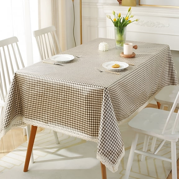 AUQ Checkered Tablecloth Rectangle Washable Buffalo Plaid Table Cloth Cotton Linen Gingham Table Cover for Picnic Kitchen Dining Room,Beige and White,39" X 59",Brown
