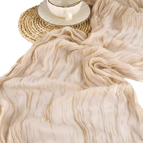 AUQ Cheesecloth Table Runner 118.1X35.4 Inch Boho Gauze Table Runner Rustic Sheer Table Runners for Wedding Bridal Baby Shower Birthday Party Decorations Champagne Color