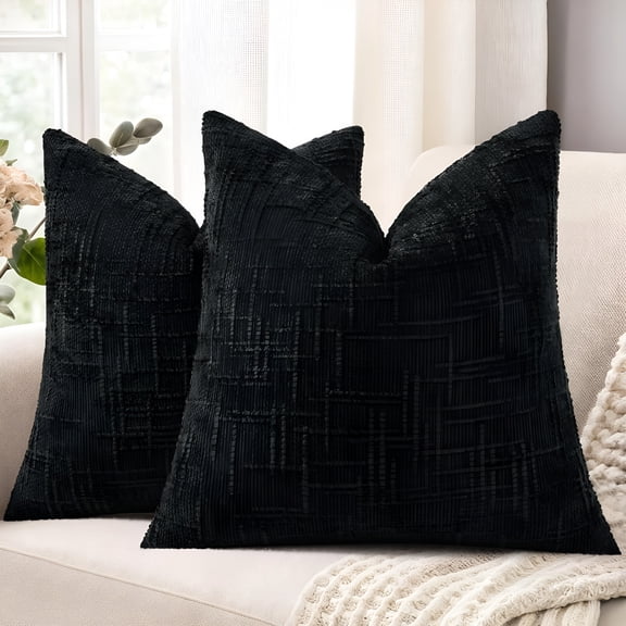 AUQ Chenille Throw Pillow Covers 18X18 Set of 2 Thick Textured Slubby Couch Pillow Covers Farmhouse Accent Modern Neutral Decorative Pillow Cases for Bed Sofa Living Room,Black