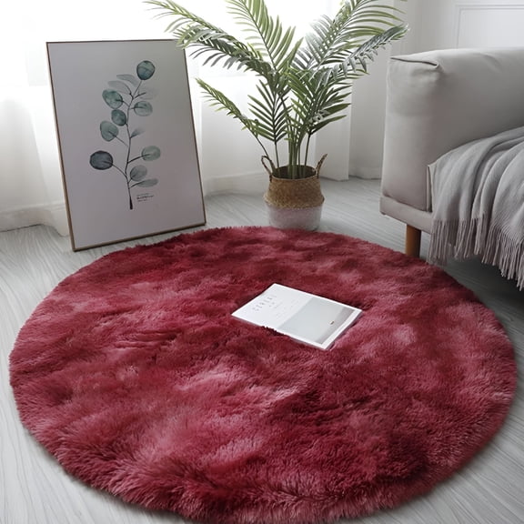 RLESO Circle Round Shaggy Rug Living Room Bedroom Carpet Floor Fluffy Mat Anti-Skid (Red,40CM)