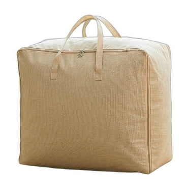 AUQ Closet Storage Bins,Fabric Material Zippered Storage Bags,Airflow Quilt Bag,Coffee,60*47*30cm,Fabric