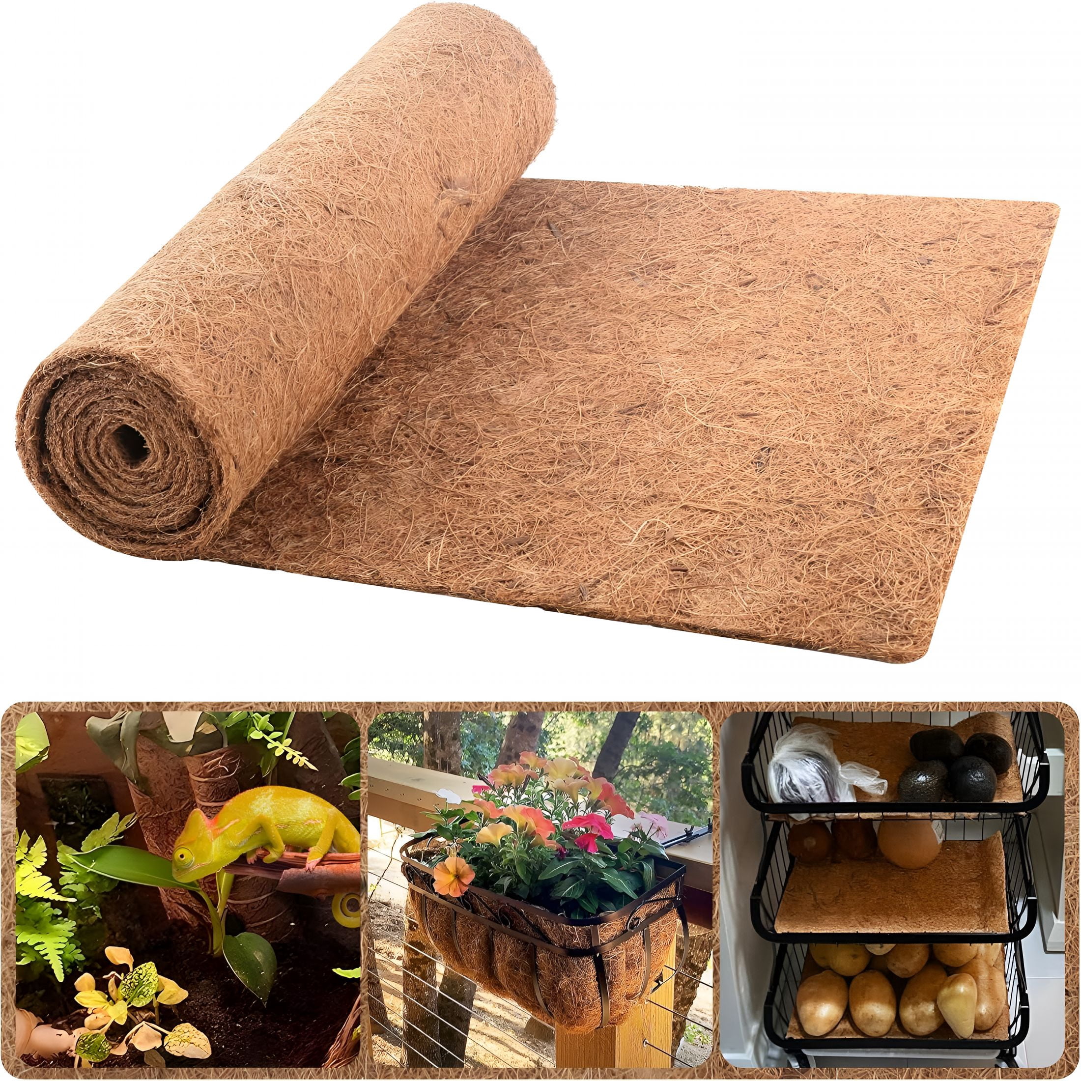 AUQ Coco Liner Roll,16 X 80 Inch Coconut Fiber Liners for Planter Window Box Flower Basket,Natural Coco Coir Sheet Coco Mats for Animal Pet Pad,Reptile Carpet,Garden Decoration