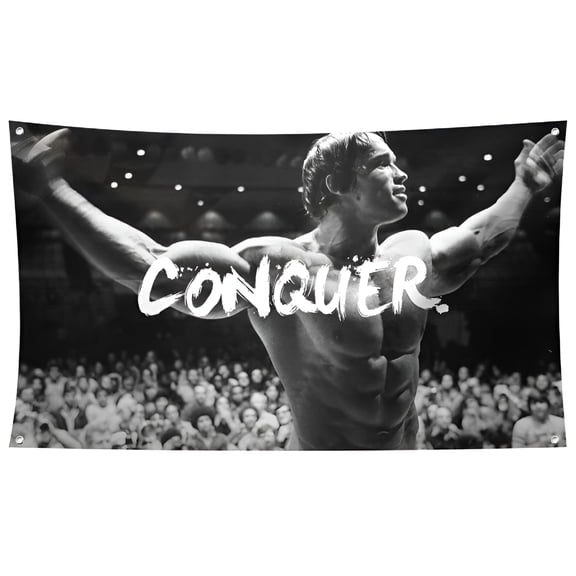 AUQ Conquer Flag For Arnold Schwarzenegger Guys Poster Funny Flags For Room Guys Decor Banner Motivational Cool Flags For Man Wall Flag With Brass Grommets For College Dorm Room Decoration 3x5 Feet
