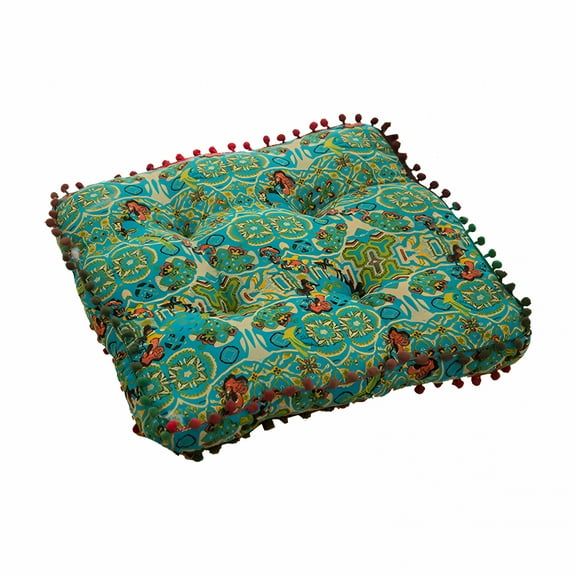 AUQ Cotton Floor Cushion, Moroccan Style Square Pouf, Comfortable Tatami Mat, Versatile Boho Floor Pillow, Perfect for Any Room (Blue)