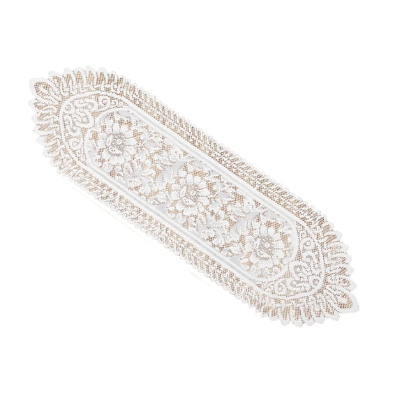 AUQ Cotton Handmade Crochet Lace Table Runner,White Rectangle Coffee Table Dresser Decor (13 x 45inch)