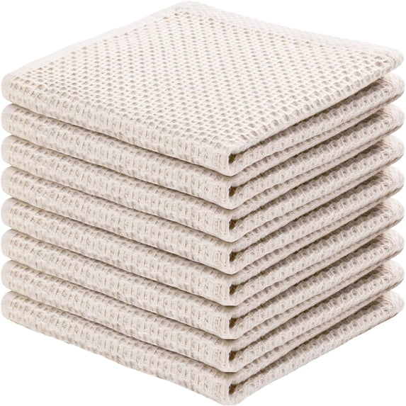 AUQ Cotton Kitchen Dish Cloths,8-Pack Waffle Weave Ultra Soft Absorbent Dish Towels Washcloths Quick Drying Dish Rags,12X12 Inches,Beige
