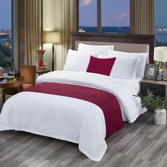 AUQ Cotton Linen Bed Runner for Bedroom Hotel Guest Room,Solid Color Bed Scarf for King Queen Full Twin Beds,5Size&5Color-Solid Color Bed Scarf Throw Blanket Red 50X260Cm