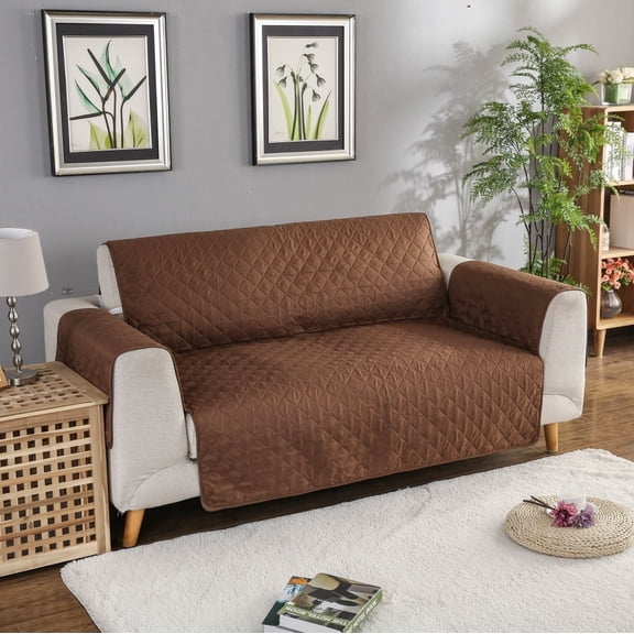 AUQ Couch Sofa Slipcover 100% Waterproof Nonslip Quilted Furniture Protector for Dogs, Children, Pets, Machine Washable Couch Protector (Brown,51.18*77.16InB)