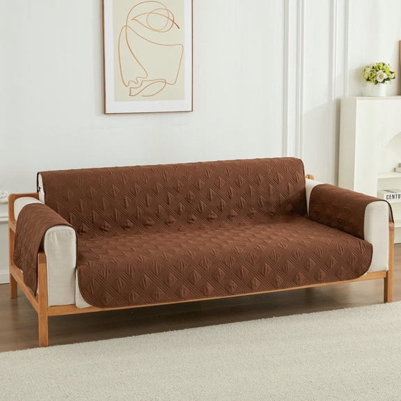AUQ Couch Sofa Slipcover 100% Waterproof Nonslip Quilted Furniture Protector for Dogs, Children, Pets, Machine Washable (Brown, 51.18*77.16InA)