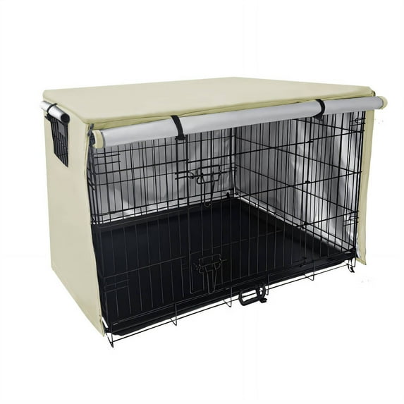 AUQ Crate Covers for Dog Cages,210D Waterproof Oxford Fabric Crate Cover,Plastic Buckle Lock Dog Crate Cover with Fixed Bottom Strap,Beige,124.5*79*84cm