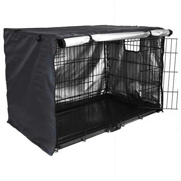 AUQ Crate Covers for Dog Cages,Waterproof Oxford Cloth Crate Cover with Ventilation Windows,Plastic Buckle Lock Fixed Bottom Straps Dog Crate Cover,Black,42 "