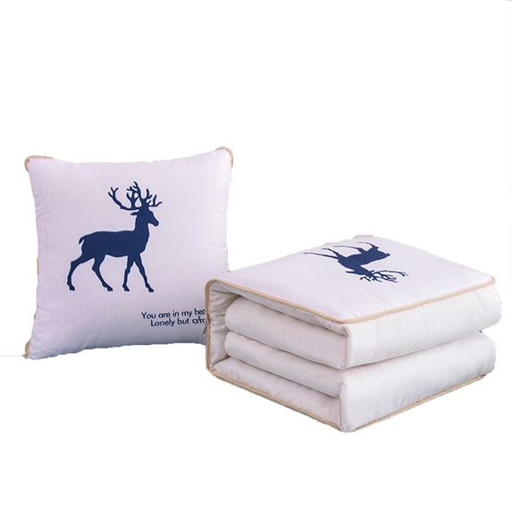 AUQ Cushion Blanket Throw Pillow Quilt,2-in-1 Multifunctional Soft Sofa Pillow and Cozy Blanket for Home Office and Travel,Reindeer Pattern Throw Pillow Quilt